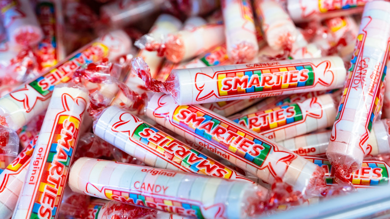 a close-up of smarties candies