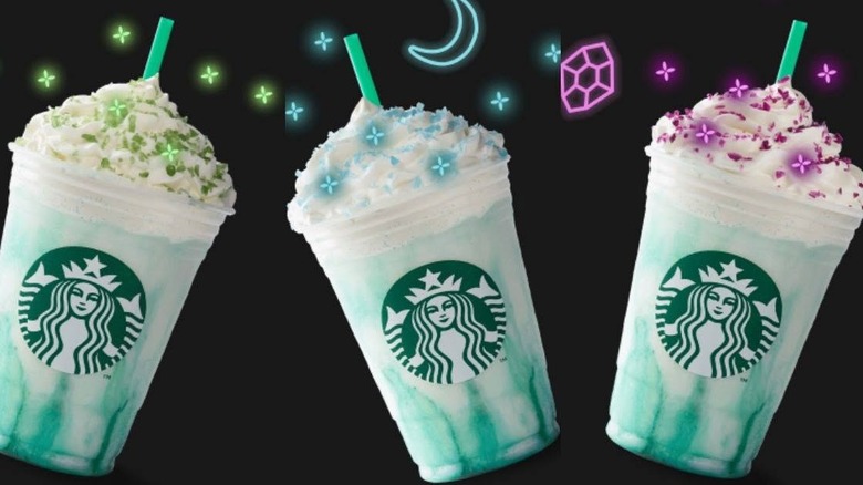 three Starbucks Crystal Ball Frappuccinos