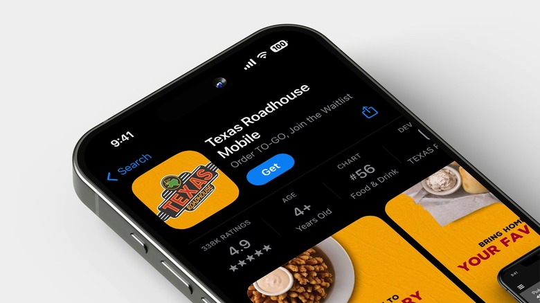 A cell phone screen with the Texas Roadhouse mobile app
