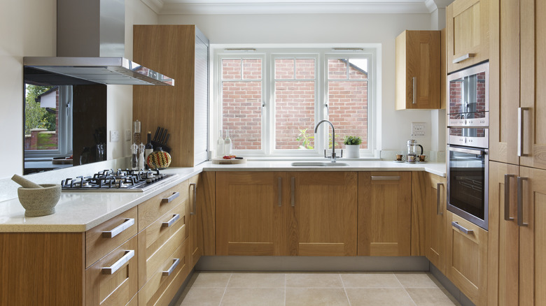 Modern kitchen with oak cabinets