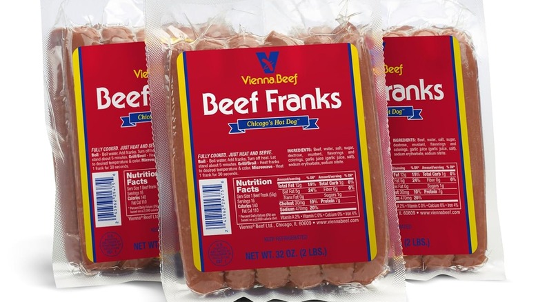 Three packages of Vienna Beef brand beef franks