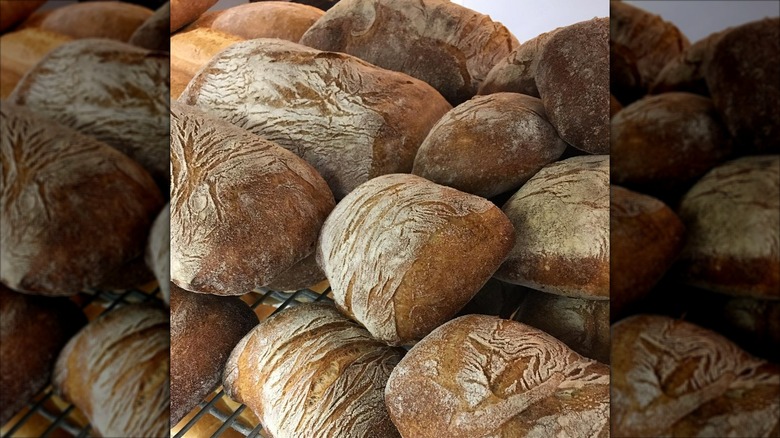 Pile of freshly baked loaves of bread