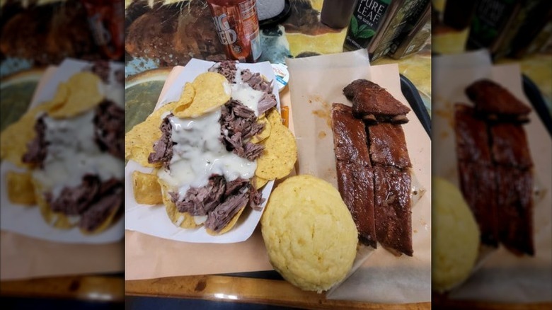 ribs, nachos, and biscuit
