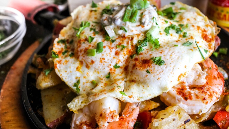 Shrimp skillet with eggs