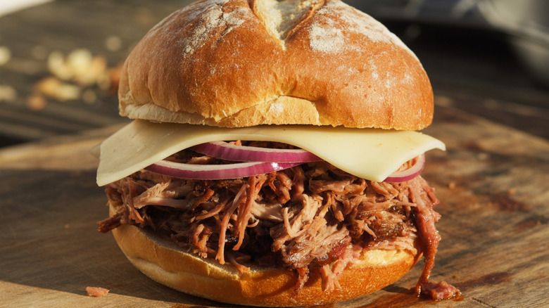 Pulled pork sandwich with cheese
