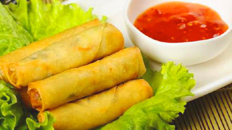 Egg rolls on lettuce