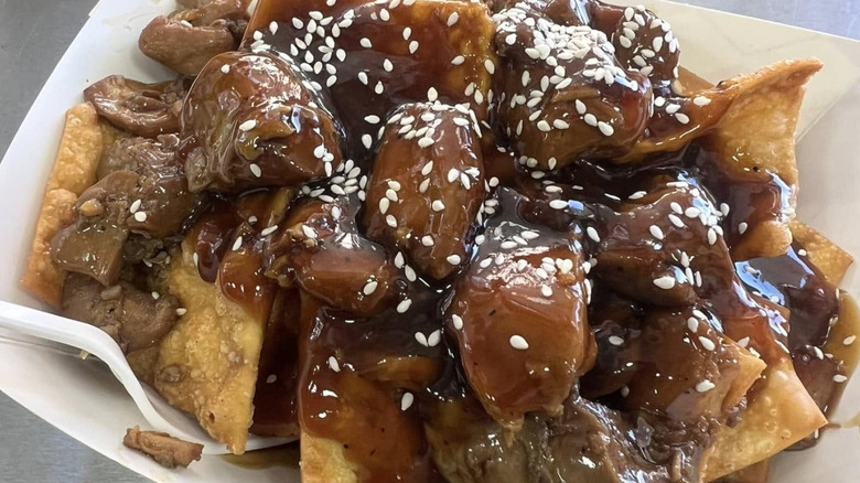 Dish from Tao Tao with gravy and sesame seeds