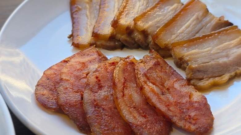 sausage with bacon on a plate