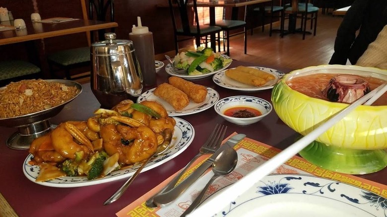 Appetizers and mains on a table