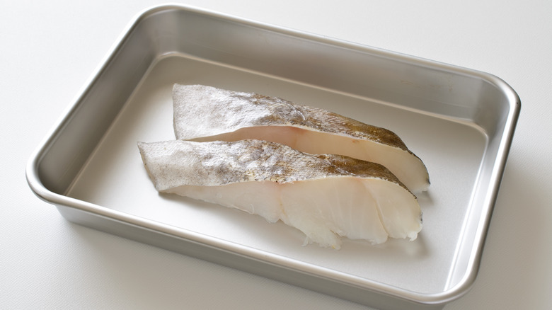 Sablefish filets on a silver tray