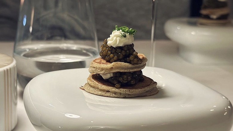 Caviar with blinis served at Bas Rouge in Easton