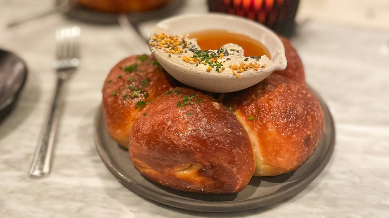 Parker House rolls with ash butter and honey at Rouser in Salt Lake City
