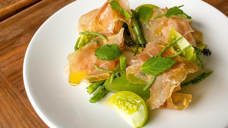 Prosciutto and melon with lemon balm