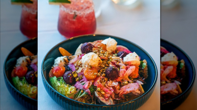 Beet salad with cheese and greens