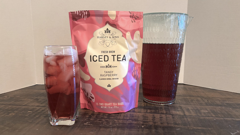 Iced tea in a bag and iced glass
