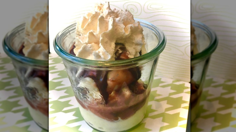 Chocolate covered strawberry sundae in glass cup