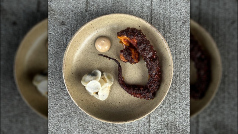 Octopus with aioli and sliced turnips