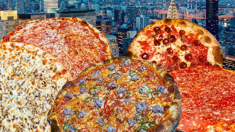 Pizzas and the NYC skyline