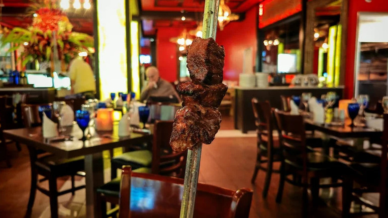 Spicy sirloin on metal skewer at Texas de Brazil