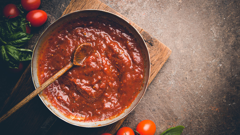 Tomato sauce in saucepan