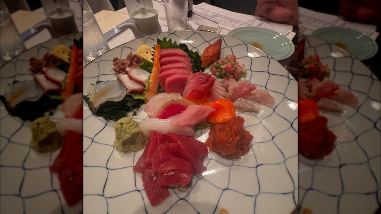 Plated, assorted sashimi platter