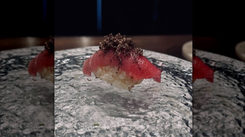 Nigiri topped with shaved truffle