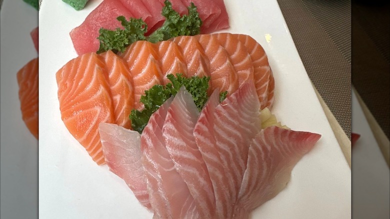 White plate of assorted sashimi