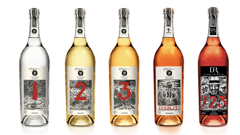 Five different bottles of 123 Tequila