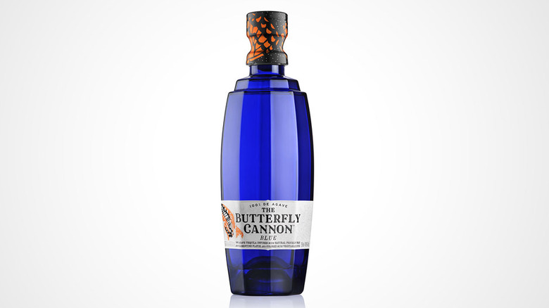 Bottle of Butterfly Cannon Blue tequila