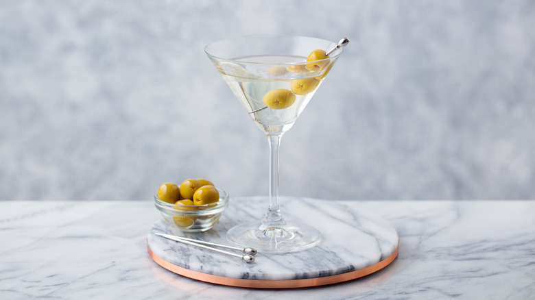 Martini in glass with olives