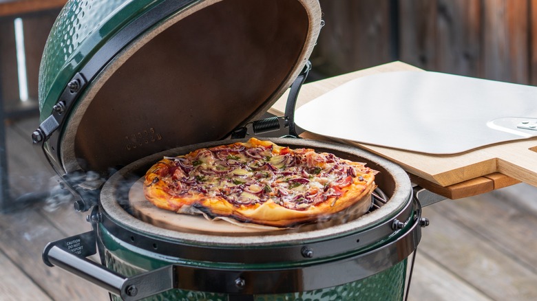 pizza on outdoor grill