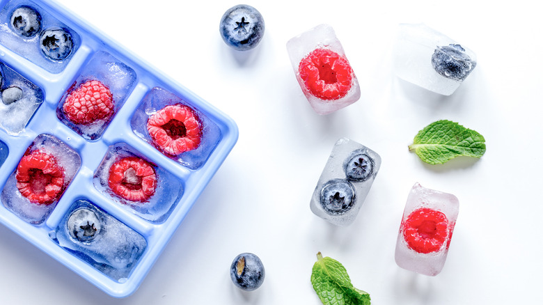 Frozen berries in ice tray