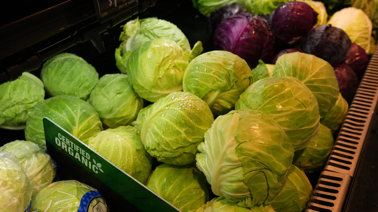 Cabbages on display.