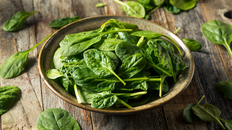 Spinach leaves on a plate