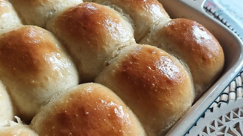 Baking tray of dinner rolls