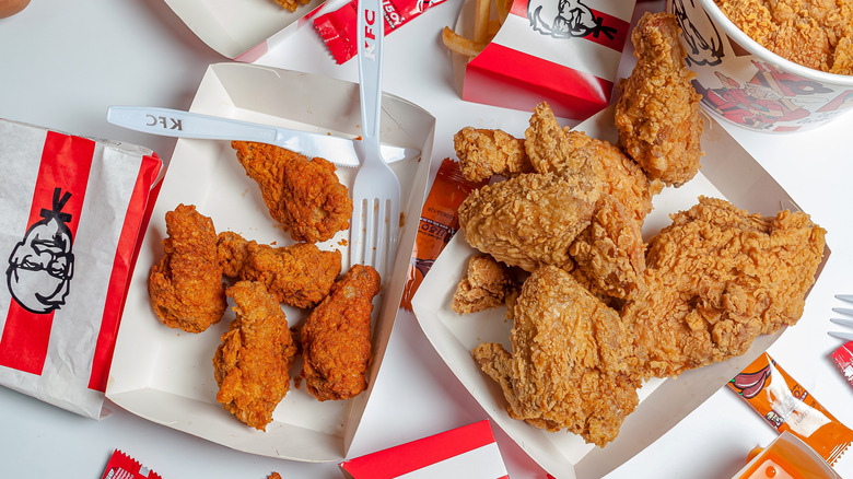 An assortment of fried chicken from KFC