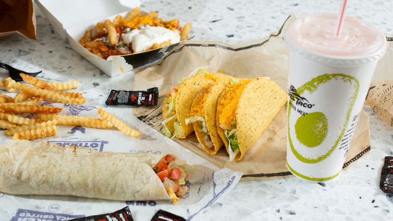 selection of Del Taco food items