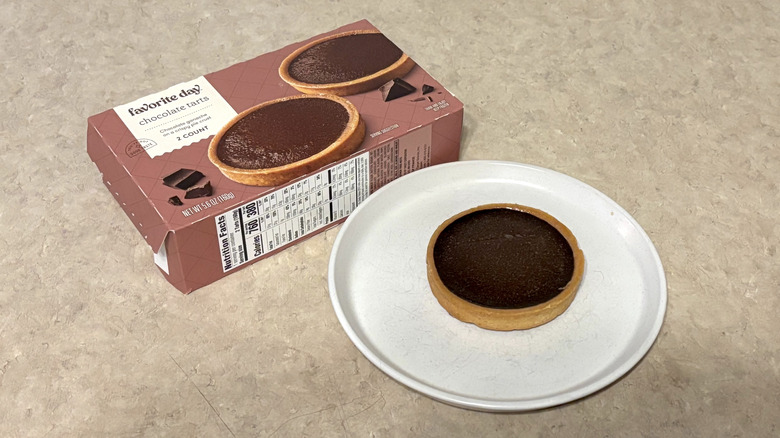 Target's Favorite Day chocolate tarts box and single dessert on plate