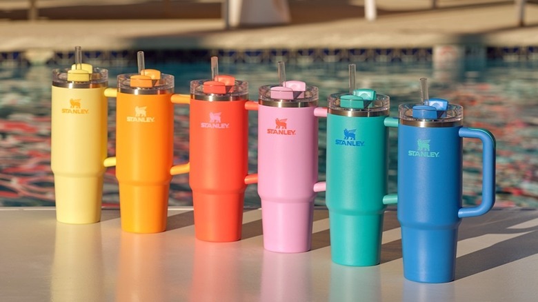 Stanley tumblers in various colors