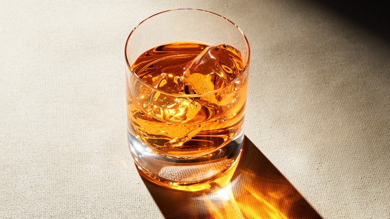 bourbon with ice in glass