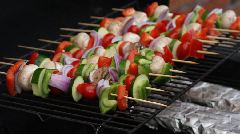 Vegetable kebabs and foil