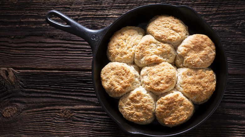 buttermilk biscuits in a cast iron skillet