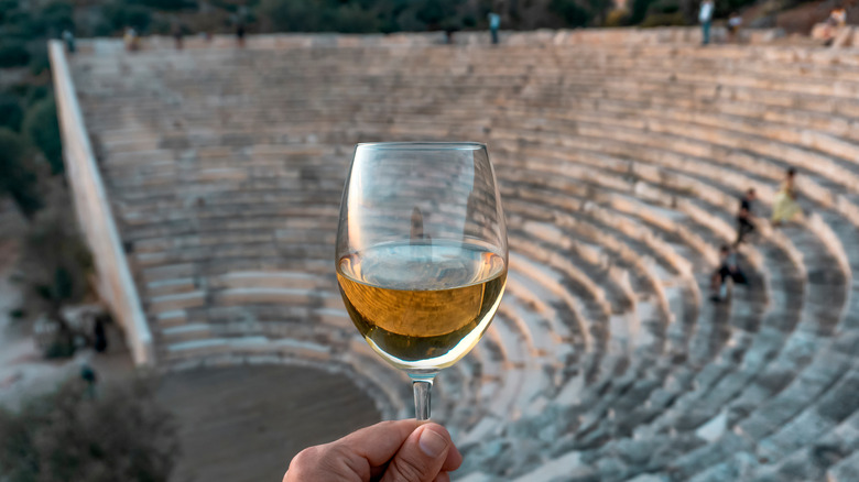 Wine glass and Greek ampitheater