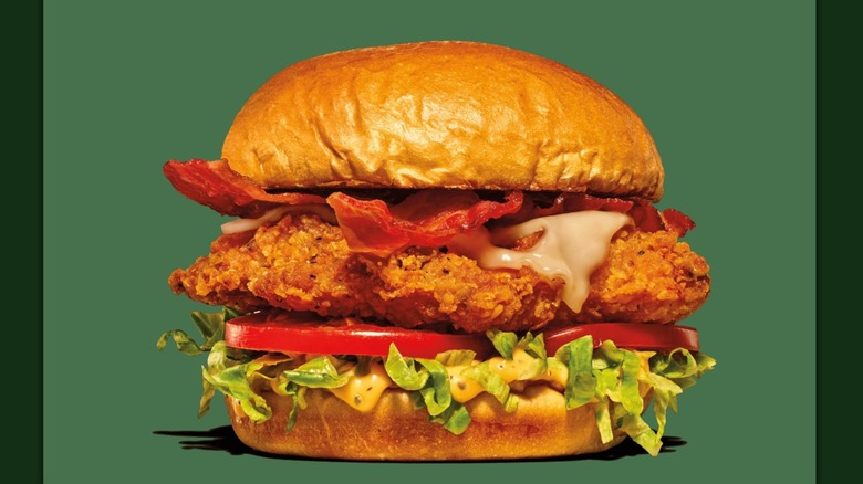 Close-up of Arby's Chicken Bacon Swiss Sandwich