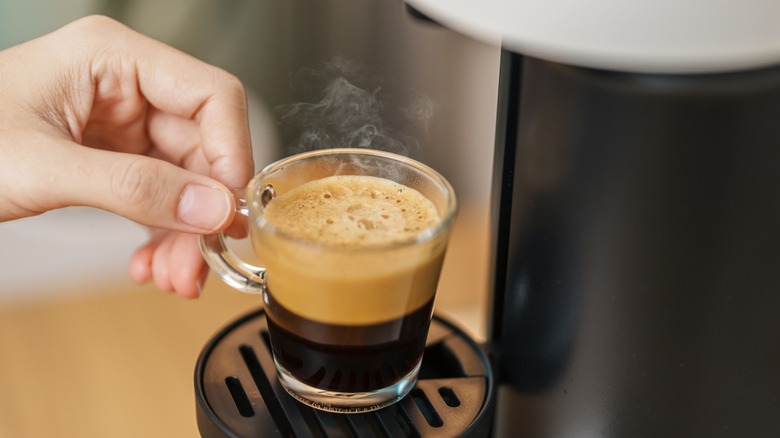 Freshly brewed espresso at home