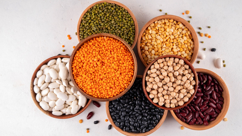 Different types of dried beans and legumes