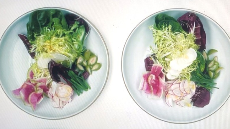 Two plates of colorful lettuces in "The Bear" Season 5