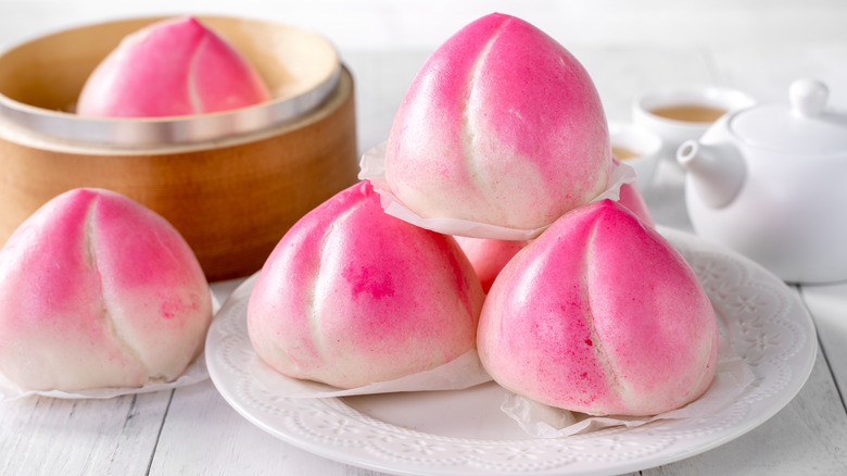Plate of Chinese longevity peach buns