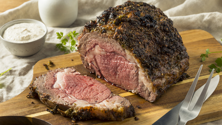 Roasted prime rib, sliced