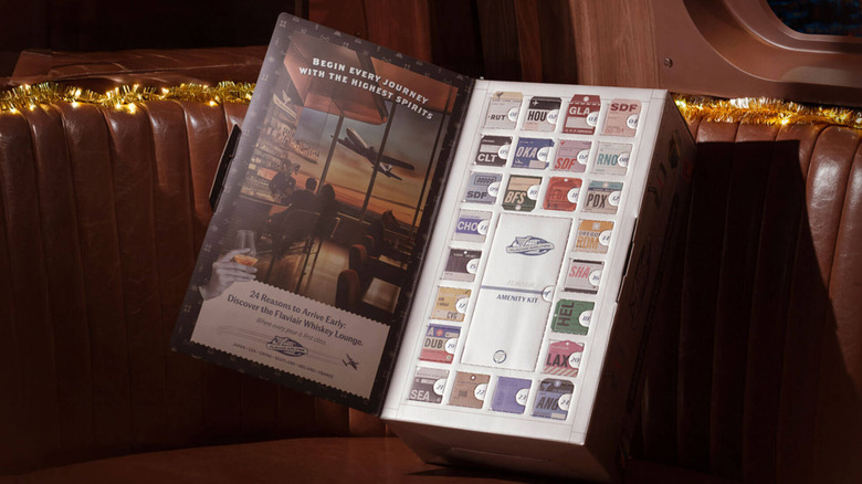 advent calendar box opened on a brown leather booth